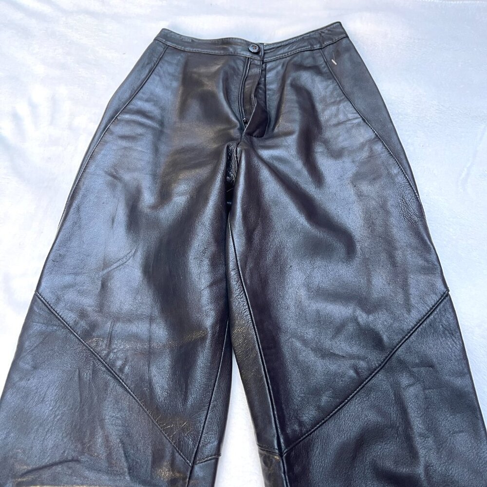 Vintage high rise genuine Buttery Leather Blk Rocker Motorcycle Pants 4 - Picture 10 of 11